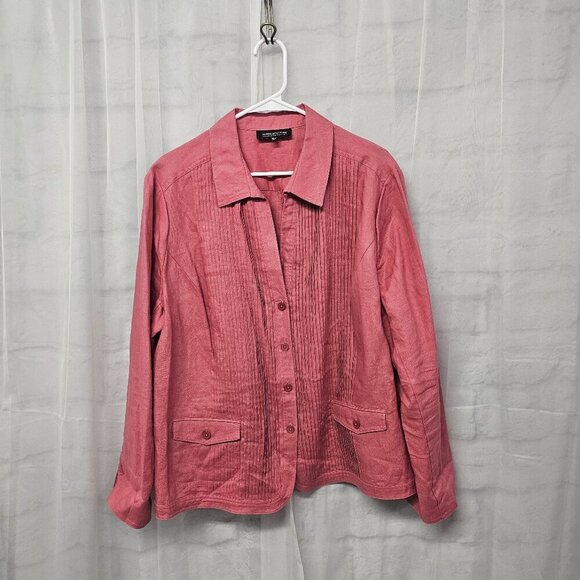 Jones New York Pink Linen Blouse Pintuck Boho Shacket 20W - Picture 9 of 13